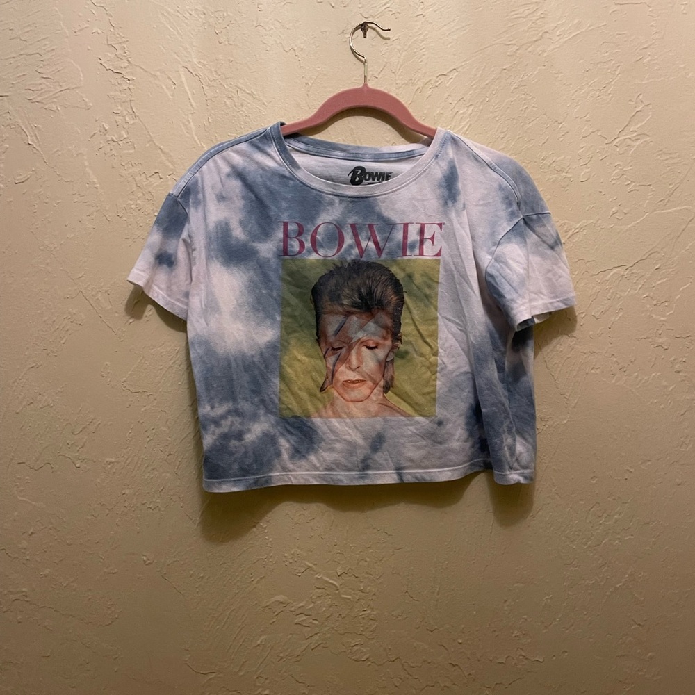 Tie-Dye Blue Crop Top with Graphic Print - Bowie